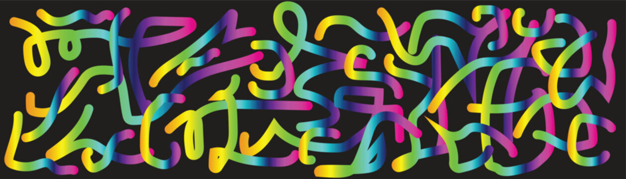 Colorful abstract squiggles on black background