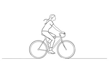 Naklejka premium Person riding a bicycle in continuous line art with one line bicycle rider transport lifestyle continuous minimalist recreation exercise activity illustration transportation movement