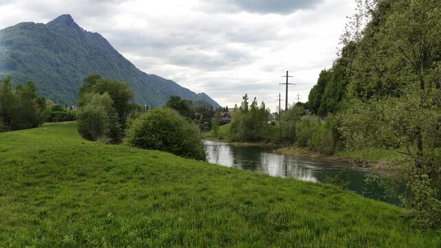Linth Canal Linthkanal near the town of Weesen, Switzerland river