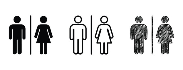 Restroom signs with male and female symbols in different styles on white background © Rayhan