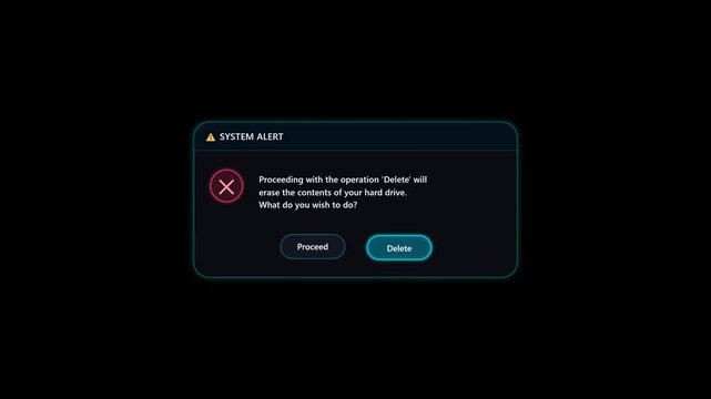 Animated System Error Dialog Window with Delete Action Notification