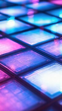 Bright lights change colors and patterns on a surface. The setting suggests an event where people might dance and enjoy themselves. The atmosphere feels lively and engaging