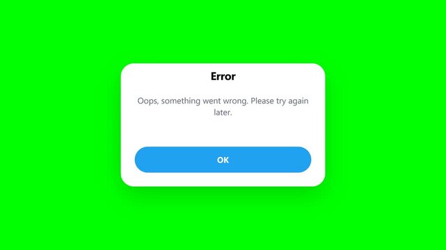 Animated Error Message Popup Window on Green Screen Background