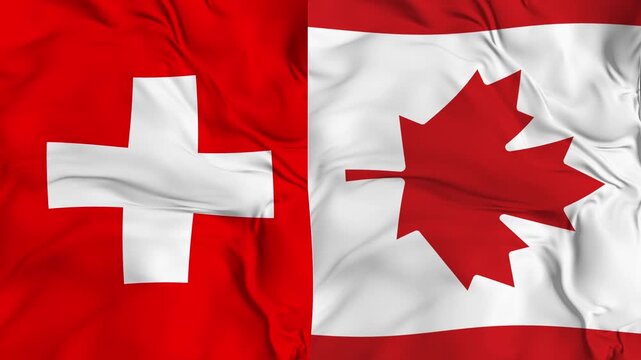 Switzerland vs Canada flag animation seamless loop close-up. 4K