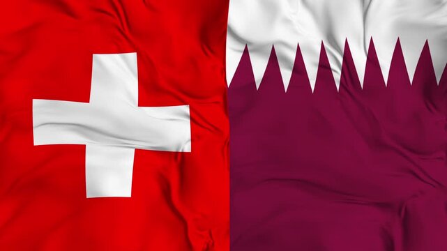 Switzerland vs Qatar flag animation seamless loop close-up. 4K