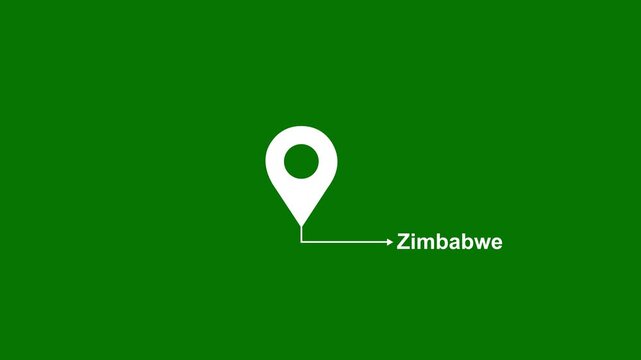 This is a United States state. of the city of Zimbabwe on green background. location icon animation. Country GPS location tracking icon. animation