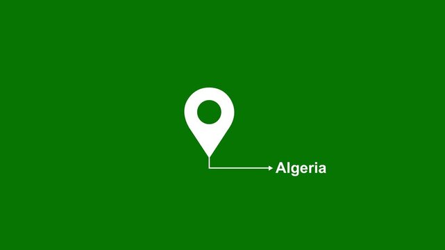 This is a United States state. of the city of Algeria on green background. location icon animation. Country GPS location tracking icon. animation