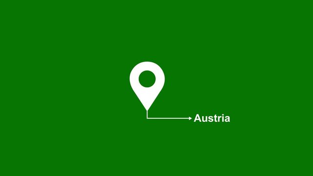 This is a United States state. of the city of Austria on green background. location icon animation. Country GPS location tracking icon. animation