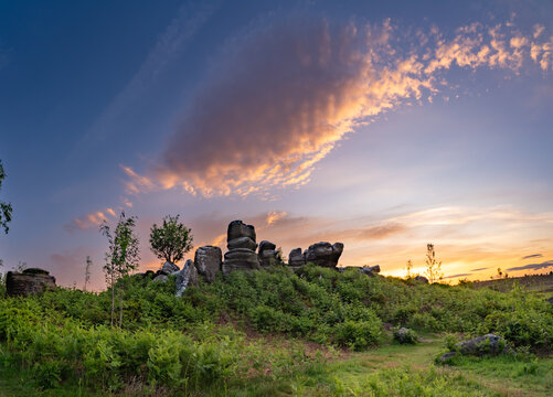Views of Brimham Rocks at sunrise in Yorkshire England