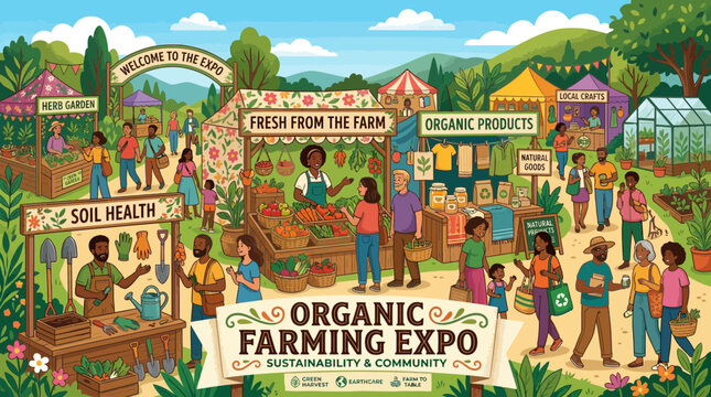 Organic Farming Expo: Community, Sustainability, Fresh Produce, Farmers Market, Eco-friendly