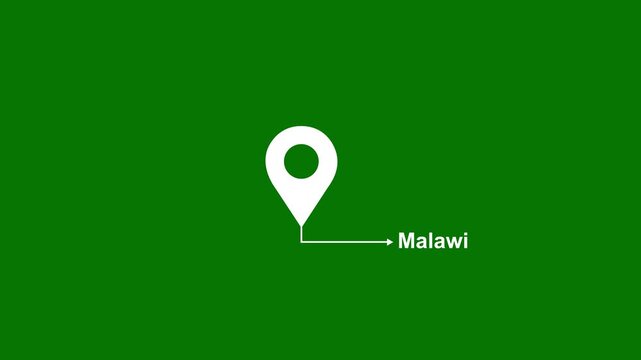 This is a United States state. of the city of Malawi on green background. location icon animation. Country GPS location tracking icon. animation