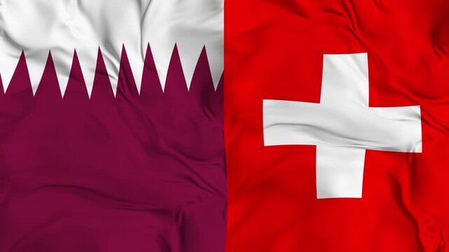 Qatar vs Switzerland flag animation seamless loop close-up. 4K