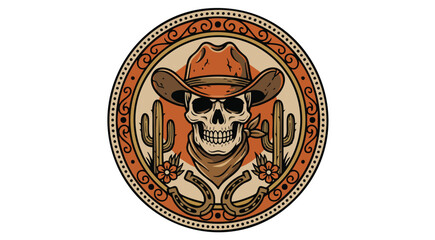 Vintage cowboy skull emblem with cactus and western motifs © colorshapppy