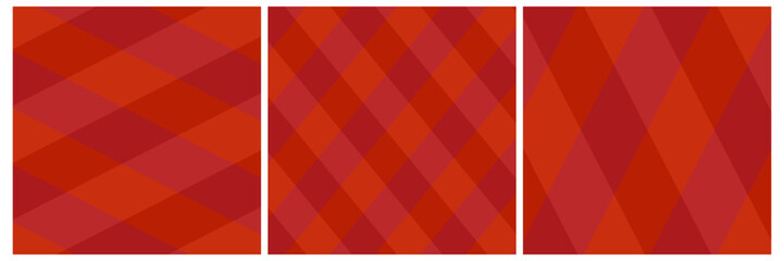 Fototapeta premium Vector Christmas red plaid pattern square poster set. Three geometric checkered tartan backgrounds with argyle diamonds for holiday greeting cards, winter sale banners or Xmas gift packaging.