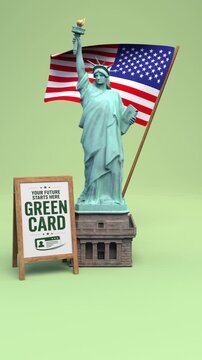 USA green card promotion poster &ndash; 3d render looped.