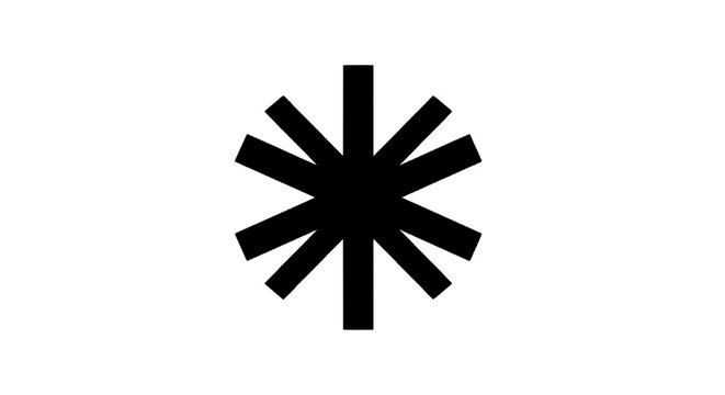 Minimal black silhouette icon, simple flat vector, bold black shape, no, no shading black star symbol or asterisk icon on a, flat icon style