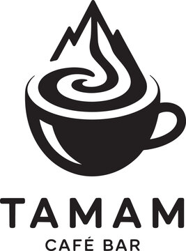 Minimal cafe, logo with mountain and coffee cup line art