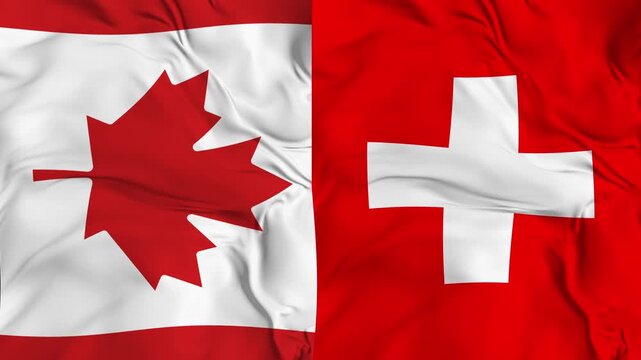 Canada vs Switzerland flag animation seamless loop close-up. 4K