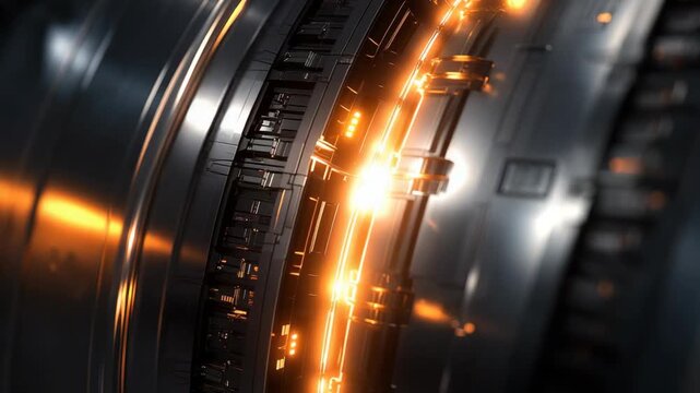 Gears turn and create bright light in a mechanical setup. Each frame shows different angles of the move. The focus is on the design and movement of the mechanisms