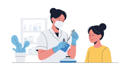Fototapeta premium Medical professional in mask and gloves preparing vaccine or medication for patient