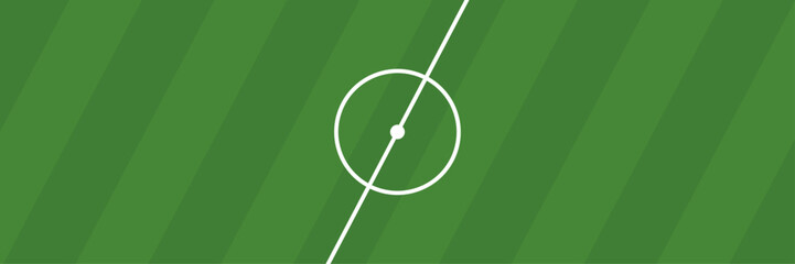 Football Pitch or Soccer Field Background. Football Field Wallpaper with Striped Grass Pattern, Soccer Pitch Centre Circle Markings and Copy Space for Soccer Web Banner. © Vector Archive