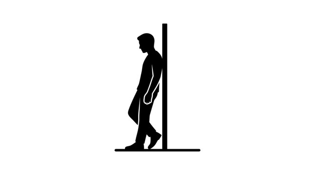 Silhouette of a Man Leaning Against a Post in Despair.