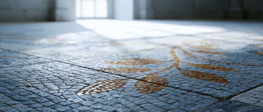 Ancient mosaic floor with leaf pattern