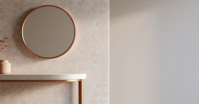 Minimalist round mirror with console table