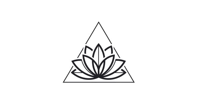 Elegant Lotus Flower Inside Triangle Shape Line Art Illustration.