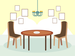 Fototapeta premium Wood Dining Table Concept Illustration Vector Style