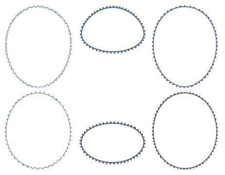 Six symmetrical, varying oval and oblong decorative outlines, each with a detailed, textured, blue-tone border, on a clean, bright background