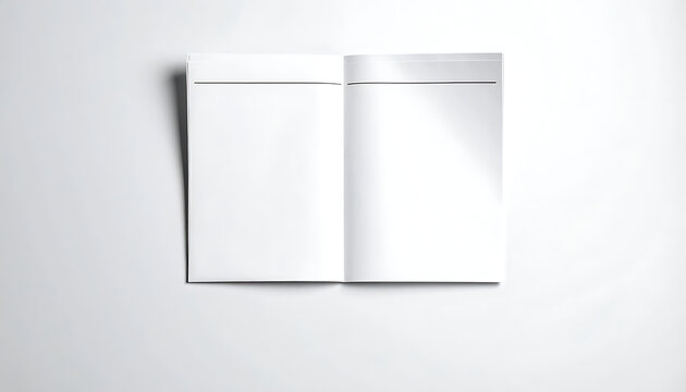 Open blank brochure, booklet or magazine, isolated on a neutral gray background with soft shadows, for mockup presentation
