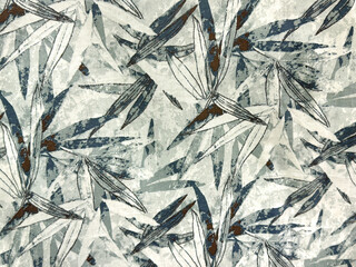 Graphic background of bamboo tree leaves in blue, green, and white color background. Modern tropical vibes. For wall covering, wallpaper, fabric, and upholstery. Seamless background texture.
