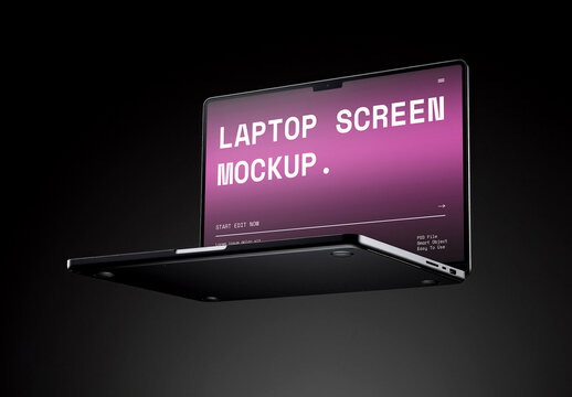 Gravity Zero Laptop Mockup In Dark Studio