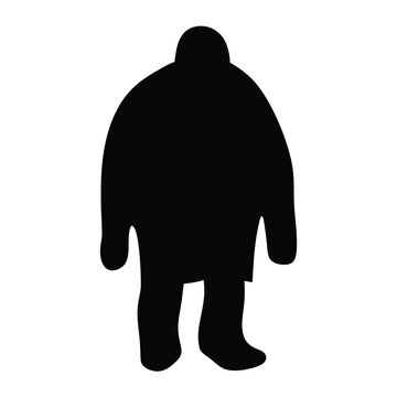 Black silhouette of a hunched over, chubby, anonymous cartoon character figure