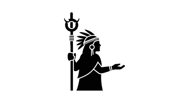 Native American Indian Chief Silhouette Profile.