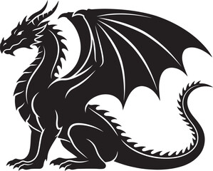 Obraz premium Black dragon silhouette with wings spread