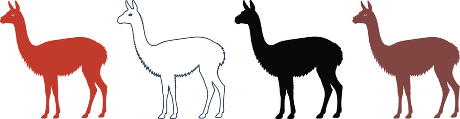Obraz premium Vicuna silhouette vector set, wild andean camelid icons, south american guanaco and alpaca animal shapes, minimalist nature graphics