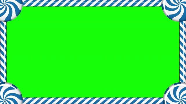 Rectangle candy cane frame animation with blue and white striped lollipop pattern. Perfect for holiday decoration. Winter holidays theme. 4K animation