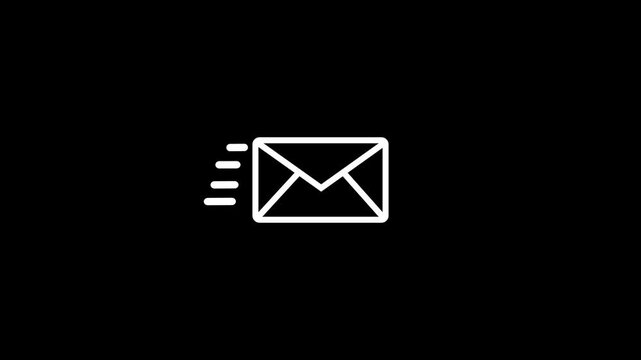 Mail email message sending envelope icon animation on transparent background with alpha channel. Animated letter flying white line icon. Sending mail service animation