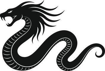 Black stylized dragon illustration with flowing mane © chadni