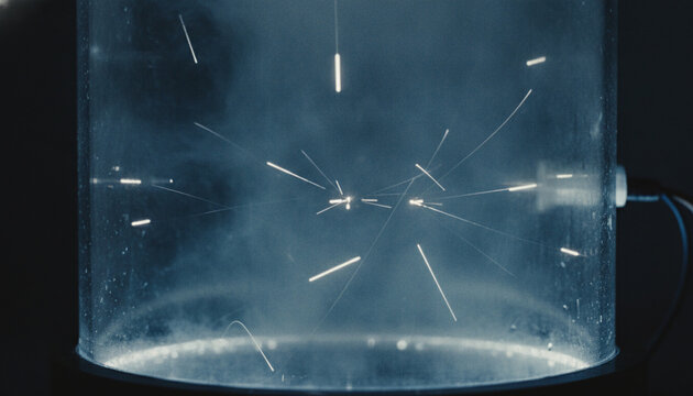 Wilson cloud chamber physics experiment with ionizing radiation particle tracks