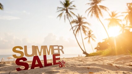 Obraz premium Abstract summer background with bright sun tones, blurred tropical elements, copy space - 1