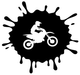 Obraz premium Motocross Rider Silhouette | Dirt Bike Extreme Sports Icon | Black Ink Splatter Graphic Element