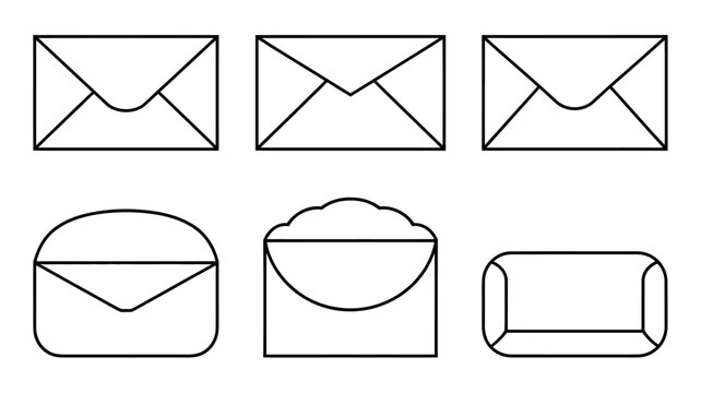 Six different envelope and mailbox vector icons with various designs