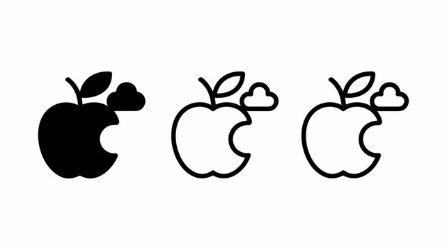 Minimalist apple logo with leaf and bite mark in three different line styles