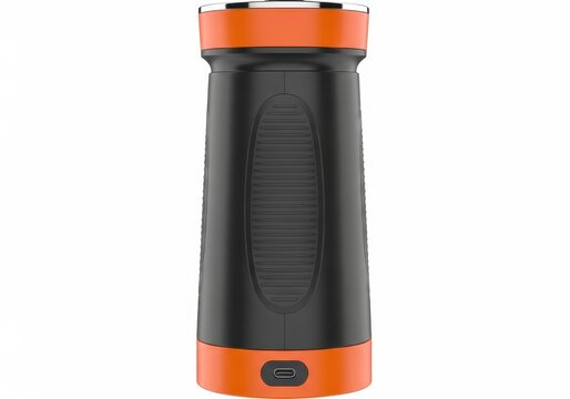 Compact rechargeable lantern with orange and black design