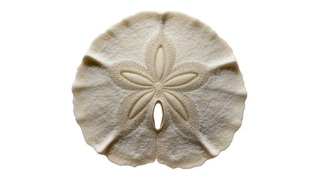 Flat sand dollar with star pattern and central hole