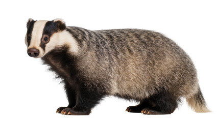European badger with distinctive black and white striped face © Laura
