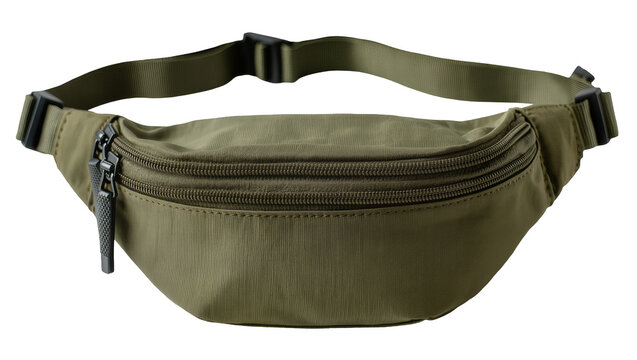 Olive green nylon fanny pack with zipper and adjustable strap